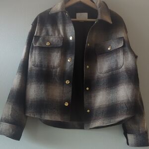 H&M Plaid Utility Jacket with Gold Buttons